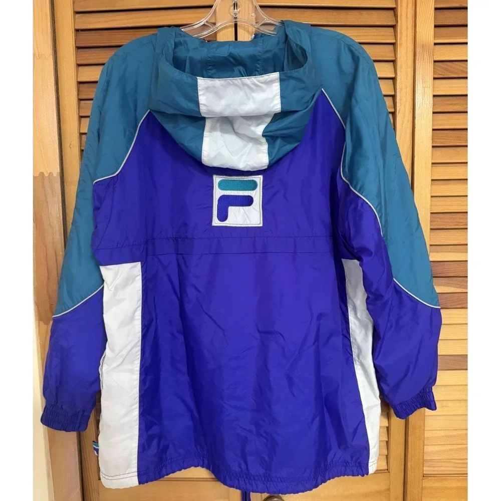 VTG 90s y2k FILA Colorblock Spell Out Hooded Anorak Jacket Pullover Sz S Purple - Picture 9 of 10